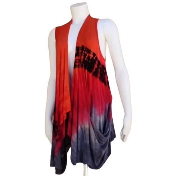 ART OF CLOTH VINTAGE Tie Dye Ombre Vest M L Sleeveless Cardigan Tunic Lagenlook - Picture 4 of 16